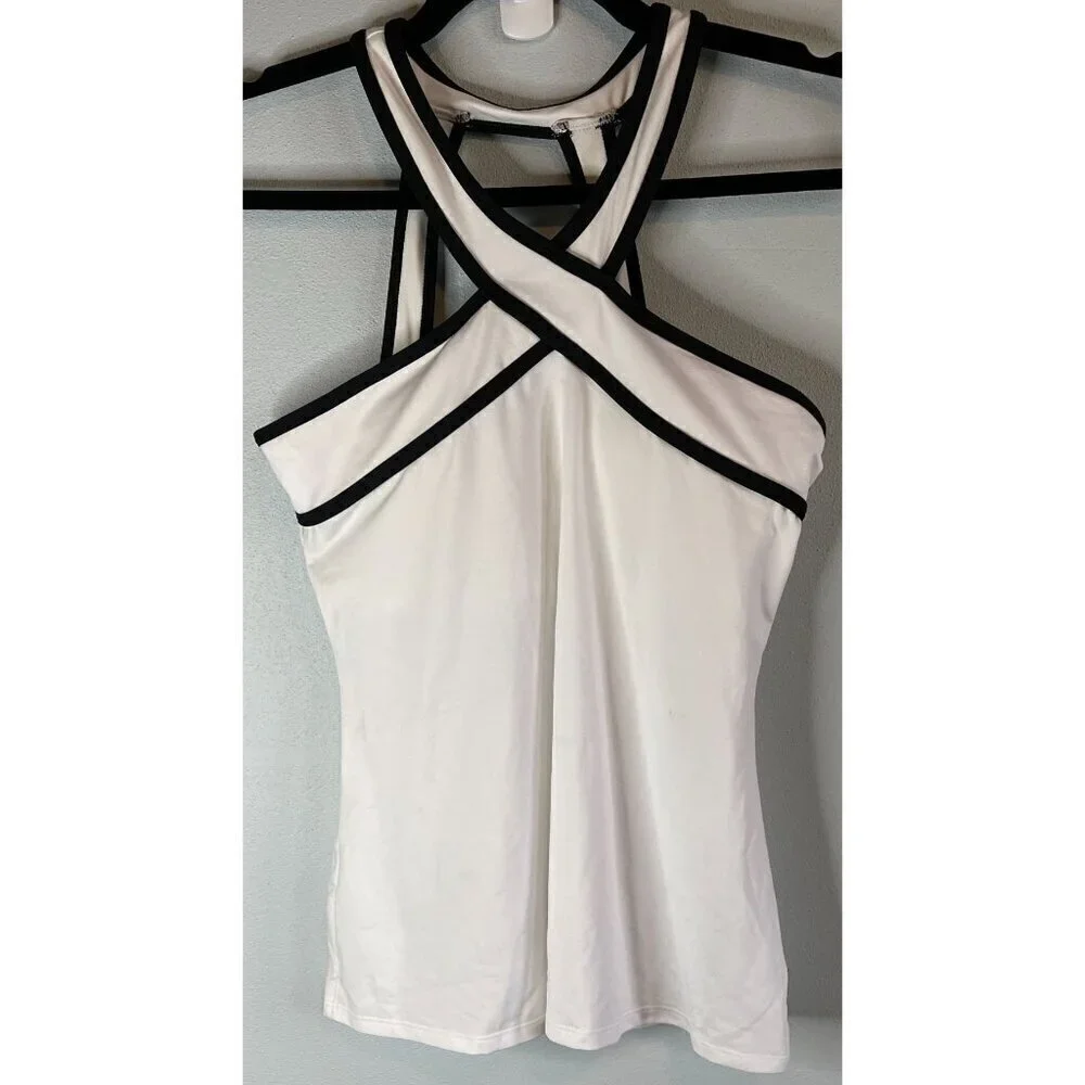 NWT Fabletics Chicago White/Black High Neck Active Wear Tank Small - Picture 2 of 9